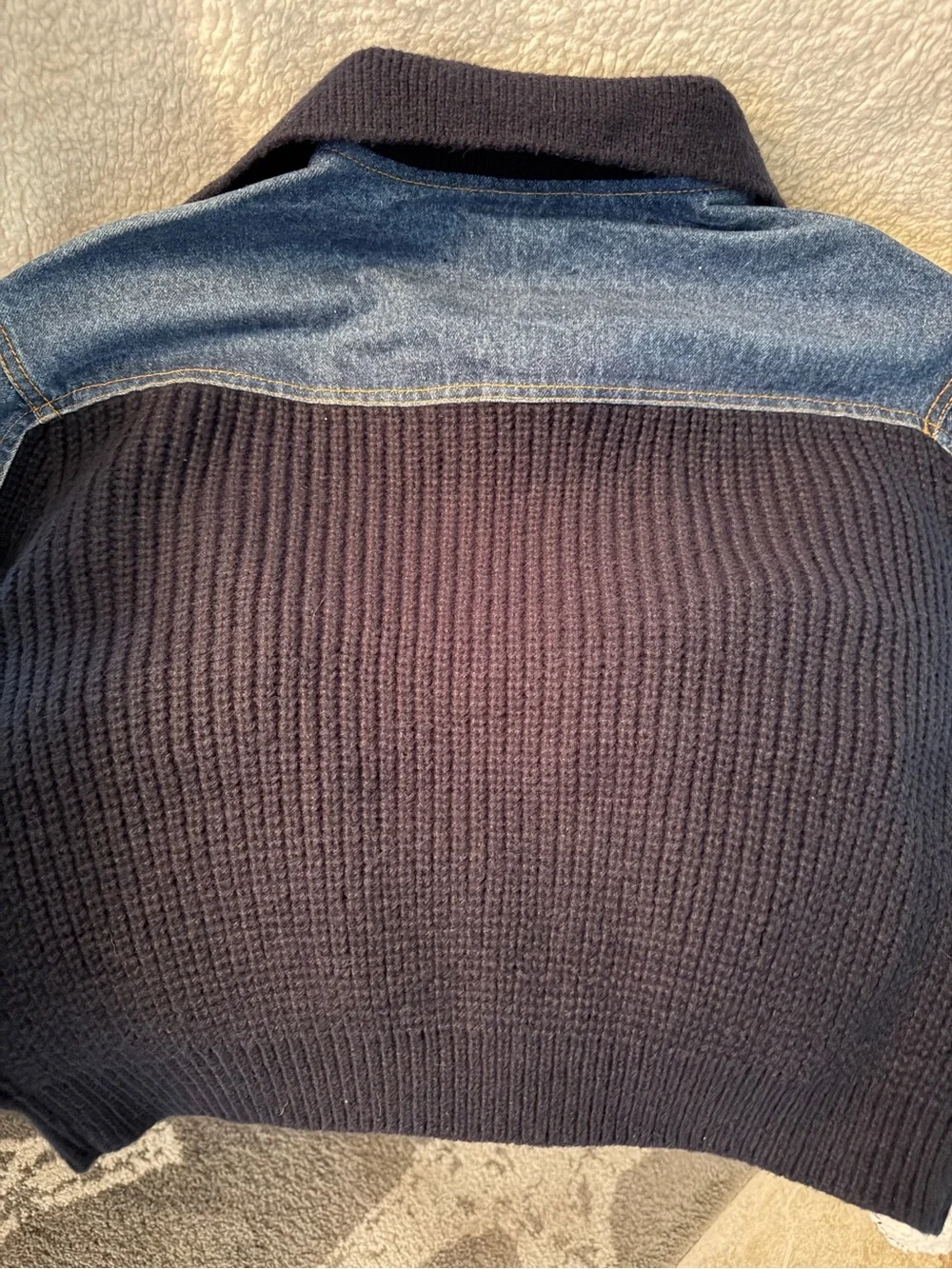 Blank NYC womens Navy Knit & Light Blue Denim Hybrid Sweater Jacket size small